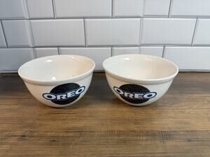 Oreo Cookie Ceramic Bowls Set of 2 Nabisco Promo 6.5” White
